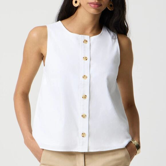 NWT J.Crew Factory Linen-Blend Button-Front Lined Shell Vest In White Size XS - Picture 1 of 10